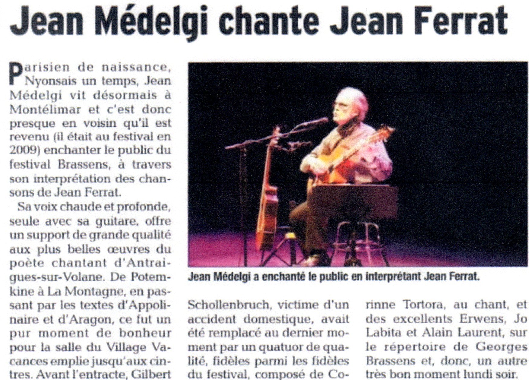 Concert Jean Medelgi chante Jean Ferrat Vaison-la-Romaine au Festival Georges Brassens 2018